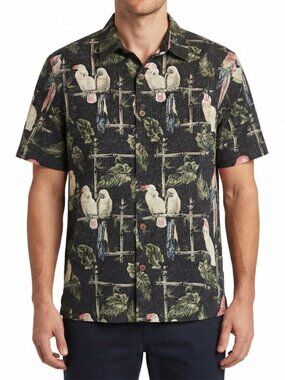 Vintage Parrots Print Short-Sleeve Button-Up Hawaiian Shirt